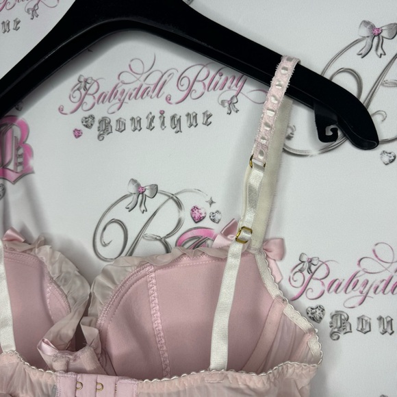 La senza bra love ruffle frilly bows ribbon 🎀 pink white striped tiered babydoll - Picture 12 of 14